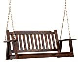 Anjor Front Porch Swing Seat with Hanging Chains Wood Outdoor 4 Ft, Burnt Brown