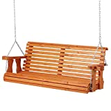 Morohope Hanging Porch Swing, Heavy Duty 800lb Roll Back Wood Swing, 2-Person Outdoor Wooden Bench Swing with Chains and Cupholders for Patio, Backyard, Front Porch