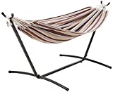 Amazon Basics Double Hammock with 9-Foot Space Saving Steel Stand and Carrying Case, Cream Stripe, 450 lb Capacity