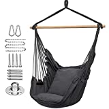 Y- STOP Hammock Chair Hanging Rope Swing, Max 320 Lbs, 2 Seat Cushions Included, Quality Cotton Weave for Superior Comfort, Durability (Dark Grey)
