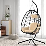 Recaceik Hanging Egg Chair with Stand, Swing Lounge Soft Cushion&Pillow, Steel Frame Hammock for Indoor Outdoor Patio Balcony Garden Bedroom Living Room, 330 LBS Capacity