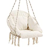 SONGMICS Hanging Chair, Hammock Chair with Large, Thick Cushion, Swing Chair, Holds up to 264 lb, for Terrace, Balcony, Garden, Living Room, Scandinavian, Shabby Chic, Cloud White UGDC042M01