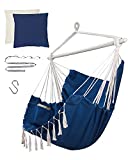 Ｇifts ADVOKAIR Hammock Chair Swing，Hanging Chair for Bedroom Indoor Outdoor-Max 500 Lbs-Sturdy Steel Bar with Anti-Slip Safety Rings-2 Cushions