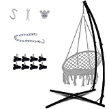 LAZZO C-Type Hammock Chair Stand,Heavy Duty Steel Solid Hammock Rack Stand,Adjustable Height,for Hanging Chair,Tree Tent,Loungers,Air Porch,Swings,Indoor/Outdoor Patio,Deck,Yard,220lbs Capacity,Black