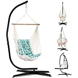 HCY Hammock Chair Stand, C Stand Hanging Stand Weather Resistant Steel Frame 360 Degree Rotation for Outdoor, Indoor Porch Hammock, Black, 44 x 36 x 87 inches