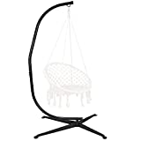 SUPER DEAL Hammock Chair Stand Solid Steel Swing Hanging C Stand 360 Degree Rotation Porch Swing Frame with Carabiner, 331LBS Capacity Weather Resistant for Indoor Outdoor, Black