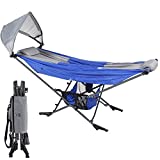 Republic of Durable Goods Portable Hammock with Stand Included Compact Folding Camping Hammock Stand for Travel Car Camping Mock One Hammock Chair Foldable (Blue/Grey)