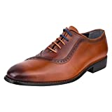 LIBERTYZENO Oxford Dress Shoes for Men Genuine Leather Burnished Toe Lace up Formal Business Shoes Tan