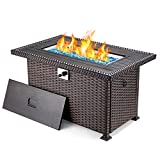 Vicluke 44in Porpane Fire Pit Table, Gas Fire Table for Outside with CSA Certification, 50,000 BTU Auto-Ignition Aluminum Propane Fire Pit with Lid, Cover, Glass Beads（Brown