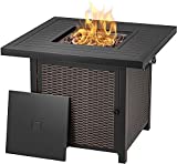 Propane Fire Pit Table, 28 inch 50,000 BTU Auto-Ignition Gas Fire Pit Table, Outdoor Rattan & Wicker-Look Square Fire Table with Lid, ETL Approved, for Outside Patio, Garden, Backyard - GFP01T