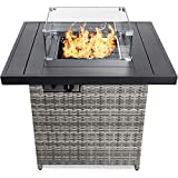 Best Choice Products 32in Fire Pit Table 50,000 BTU Outdoor Wicker Patio Propane Gas w/Glass Wind Guard, Aluminum Tabletop, Glass Rocks, Tank Storage, Lid, Cover - Ash Gray