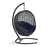 Modway EEI-739-NAV-SET Encase Wicker Rattan Outdoor Patio Porch Lounge Egg, Swing Chair with Stand, Navy