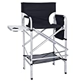 ABCCANOPY Folding Tall Directors Chair Outdoor Camping Chair Makeup Artist Chair with Side Table & Pockets, Black