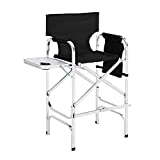 Omysalon 31' Tall Folding Director Chair with Side Table,Portable Makeup Artist Bar Height, Aluminum Frame 300 lbs Capacity, 33.8' L x 19.2' W x 45.6' H