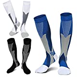 ZFiSt 3 Pair Medical Sport Compression Socks Men,20-30 mmhg Run Nurse Socks for Edema Diabetic Varicose Veins (Black+Blue+White)