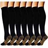 7 Pairs Copper Compression Socks for Men Women 20-30 mmHg Knee High Stockings