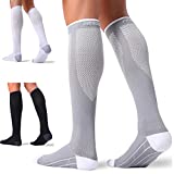3 Pairs Compression Socks for Women and Men 20-30mmHg-- Circulation and Muscle Support Socks for Travel, Running, Nurse, Medical Black+White+Grey L/XL