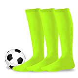 Youth to Adult Unisex Soccer Athletic Sports Team Cushion Socks 3 Pack (Medium (9-11), Neon Green)