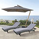 Leaptime Spring Party Patio Chaise Lounge PE Rattan Gray Wicker Leisure Chair Garden Sunbed Set of 2 Poolside Loungers Gray Cushion Swimming Pool Beach Chair Beck Stable Loungers Garden