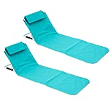 2 Pack Beach Lounge Chairs for Adults, Folding Lightweight Portable Camping Chairs Beach Loungers with 5 Position Adjustable Backrest for Outdoor Relaxing and Sun Tanning, Light Blue