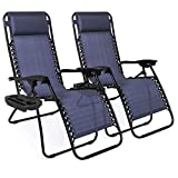 Best Choice Products Set of 2 Adjustable Steel Mesh Zero Gravity Lounge Chair Recliners w/Pillows and Cup Holder Trays, Blue