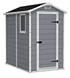 KETER Manor 4x6 Resin Outdoor Storage Shed Kit-Perfect to Store Patio Furniture, Garden Tools Bike Accessories, Beach Chairs and Lawn Mower, Grey & White
