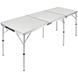 REDCAMP Folding Camping Table 6ft, Portable Lightweight Tri-fold Outdoor Table with Adjustable Heights Aluminum Legs, Compact for Picnic BBQ, White