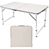 FORUP Folding Camping Table, 4 Ft Aluminum Folding Table with Handle, Adjustable Portable Camp Table for Picnic, BBQ, Party, Beach, White