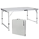 REDCAMP Aluminum Camping Table 4 Foot, Portable Folding Table Adjustable Height Lightweight for Picnic Beach Outdoor Indoor, White 48 x 24 inches