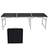 Aluminum Folding Table 6 FT, Adjustable Height Picnic Table with Carry Handle, Lightweight Foldable Camping Desk for Picnic, BBQ, Party, Patio, Beach, Indoor & Outdoor Use, Black