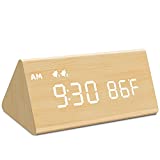 MOSITO Wooden Digital Alarm Clock with 0-100% Dimmer, Dual Alarm, Weekday /Weekend Mode, Snooze, Wood Made LED Clocks for Bedroom, Bedside, Desk, Kids (Bamboo)