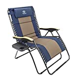 Coastrail Outdoor Zero Gravity Chair Premium Wood Armrest Padded Comfort Folding Patio Lounge Adjustable Recliner with Cup Holder & Side Table, 400lb Capacity, Navy/Brown