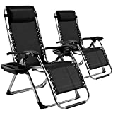 Zero Gravity Chair, Patio Lawn Chairs with Adjustable Headrest and Cup Holder Trays Reclining Chair Set of 2 for Camping Backyard Beach, Black