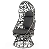 LAZZO Patio Egg Chair, 360 Degree Swivel Patio Wicker Chair, Indoor & Outdoor Rattan Egg Chair with Seat Cushion & Pillow for Patio Porch Lounge Bedroom (Grey)