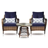 N&V Wicker Patio Furniture Rattan Conversation Chairs Bistro Sets with Table & Cushions for Outdoor Indoor Use Porch Backyard Garden 3 Pieces