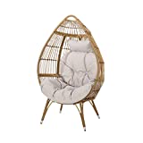 Christopher Knight Home Aimee Outdoor Wicker Teardrop Chair with Cushion, Beige and Light Brown