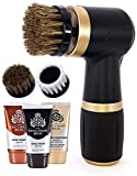 Electric Shoe Polisher Kit (10 Piece) - Quick & Easy Shine, Portable Handheld Machine for Leather Shoes Polish and Care, 6 Brushes, Black & Brown Shoe Cream, Leather Conditioner Set, for Home Office