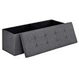 SONGMICS 43 Inches Folding Storage Ottoman Bench Storage Chest Foot Rest Stool with Wooden Divider, Holds up to 660 lb, Dark Gray ULSF77K