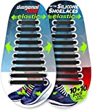 Black Elastic No Tie Shoe Laces for Adults Sneakers & Kids Sneakers fits Mens, Womens & Unisex Rubber Shoes, Tieless Shoelaces for Easy Slip On Sneakers, Set of Shoe Laces for Sneakers by Diagonal One