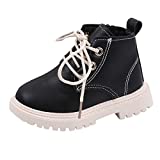 Kids Unisex Girl's Boy's Candy Colors Mid-Tube Boots Lace-Up Sport Bootie Non-Slip Martin Boots (Black, Age:4-4.5Years)