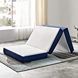 JINGWEI Narrow Twin Size Folding Mattress, Tri-fold Memory Foam Mattress Topper with Washable Cover, 3-Inch, Size,Play Mat, Foldable Bed, Guest beds, Camp Portable Bed, Blue,