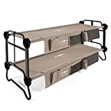 Disc-O-Bed Large Cam-O-Bunk 2 Person Bench Bunked Double Camping Bunk Bed Cot with 2 Side Organizers, Tan
