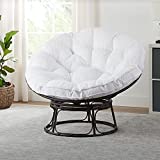 Papasan Chair with Velvet Fabric Cushion, Pumice Gray Color, Steel Frame and PE Wicker (White)