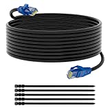 Cat 6 Outdoor Ethernet Cable 50 feet,Adoreen Heavy Duty Cord(from 25 to 300ft) Waterproof Direct Burial & Indoor,POE,Cat6 Cat 5e Cat 5 Network LAN Internet RJ45 Ether Cable,UV Jacket+15 Ties(15.25m)
