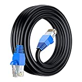 Maximm Cat6 Heavy Duty Outdoor Cable 50 ft - Black - Zero Lag Pure Copper, Waterproof Ethernet Cable Suitable for Direct Burial Installations.