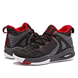 AND1 Takeoff 3.0 Boys Basketball Shoes, Mid Top Cool Court Sneakers for Kids - Black/Dark Grey/Red, 5 Big Kid