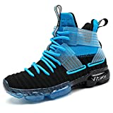 JMFCHI Boys Basketball Shoes Kids Sneakers High-top Sports Shoes Durable Lace-up Non-Slip Running Shoes for Little Kids Big Kids and Girls Size 6 Black Blue