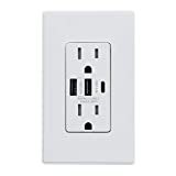 ELEGRP 30W 6.0 Amp 3-Port USB Wall Outlet, 15 Amp Receptacle with USB Type C & Type A Ports, USB Charger for iPhone/iPad/Samsung/LG/HTC/Android Devices, UL Listed, w/ Wall Plate, 1 Pack, Matte White