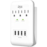 KMC 3-Outlet Wall Mount Surge Protector 900 Joules with 4.8 AMP USB Charging Ports, 4 USB Charging Ports and 1 Phone Holders for Home, School, Office, ETL Certified