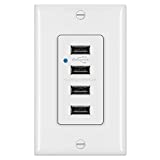 BESTTEN 4.2A/21W USB Receptacle Outlet with 4 High-Speed USB Charging Ports and LED Indicator, Wallplate Included, UL Listed, White